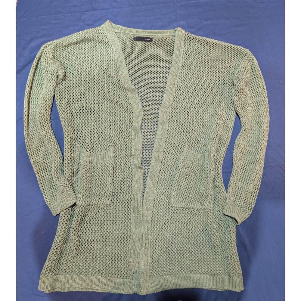 On Blue Womens Open Knit‎ Cardigan Sage Green Pockets Lightweight Duster M
